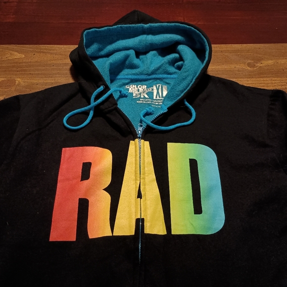 COLOR ME RAD HOODIE - XL // Zip-Up Sweater Comfy Rainbow Color Bomb Jacket - Picture 3 of 10
